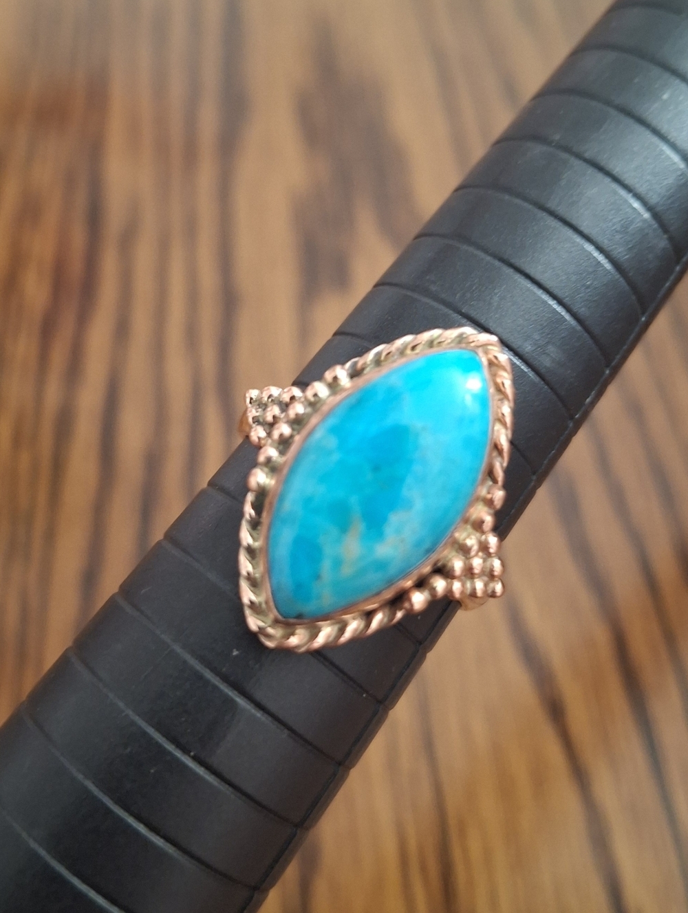 Ring Turquoise Large Natural Stone Copper Size 8.5